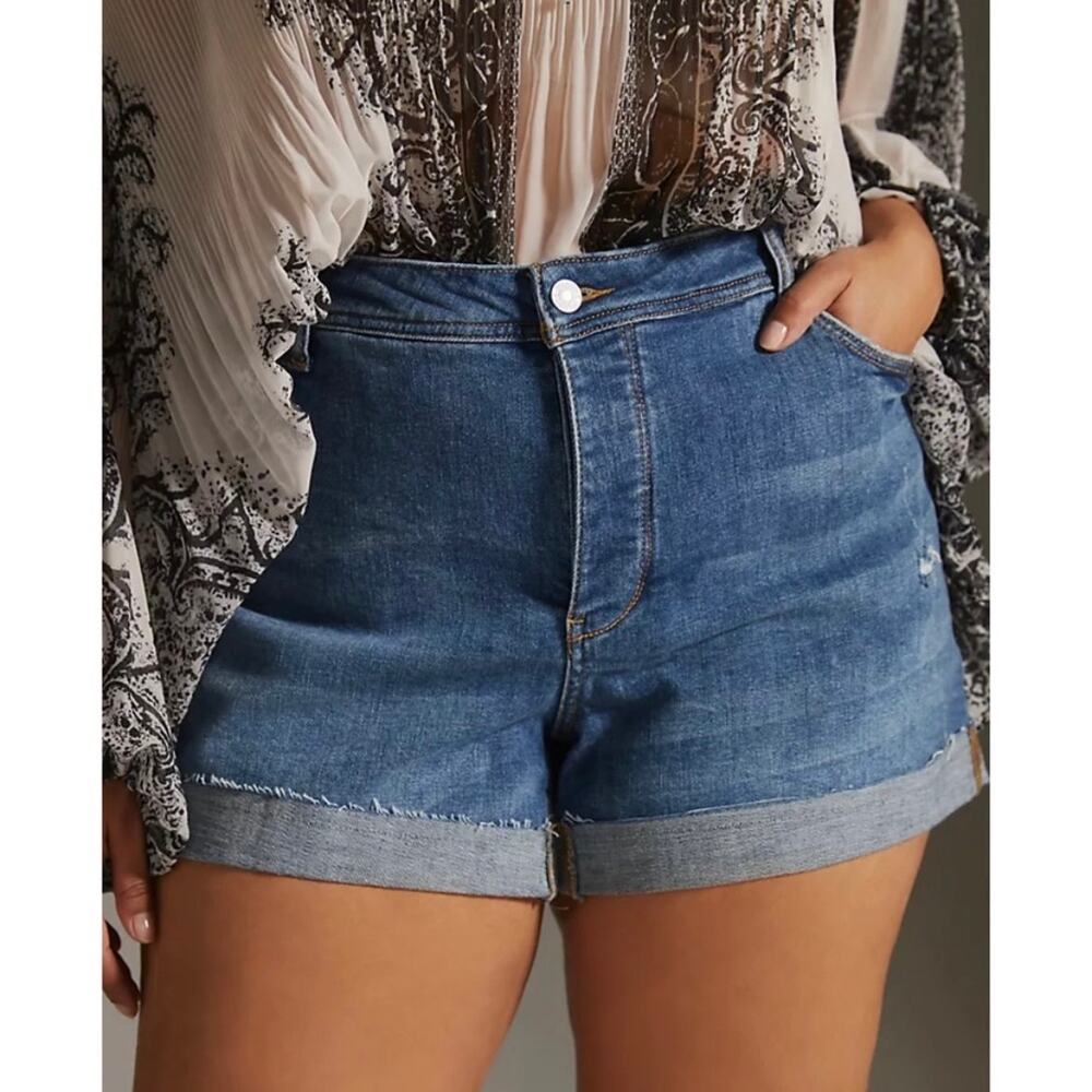 Anthropologie {Pilcro} Cuffed Button Fly High-Rise Denim Shorts sz 26 - Picture 2 of 8